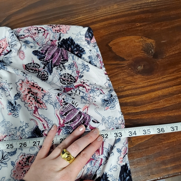 Angie Boho Floral Printed Longline Topper L Blue White Lightweight Flowy Beachy - Picture 7 of 10